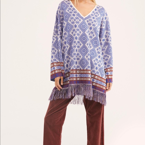 Free People It's a Cinch Poncho  Ivory Combo - Picture 1 of 3
